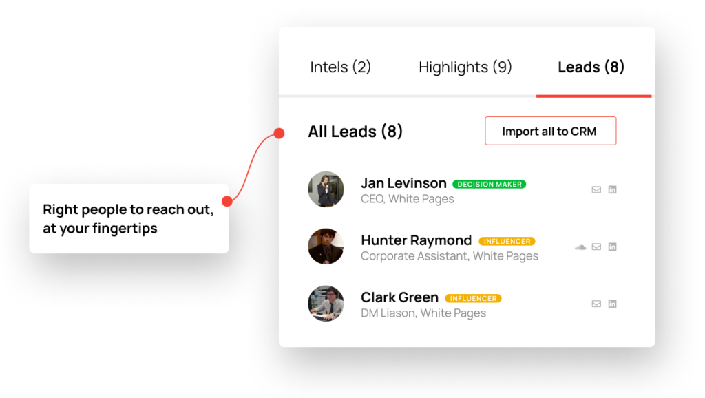 Getting recommended accounts and leads on B2Brain dashboard